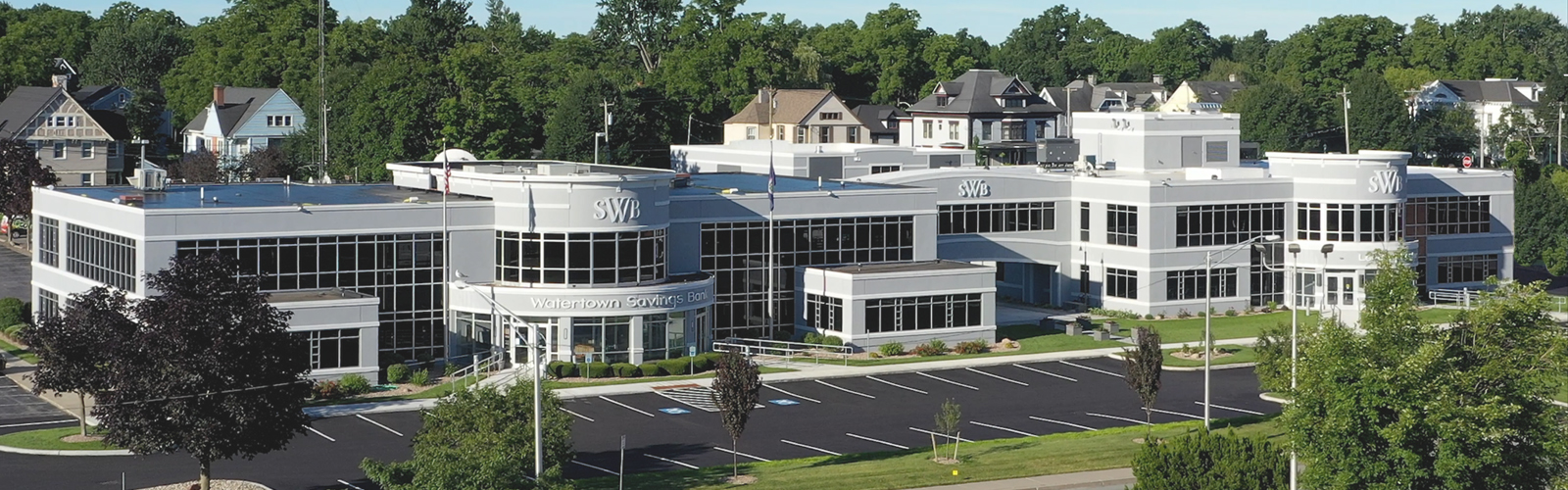 An aerial photo of the WSB campus on Clinton Street in Watertown, NY.