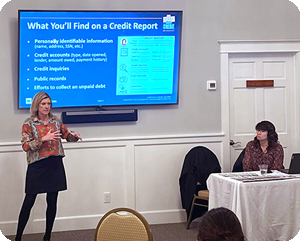 Meredith Fox teaching Get Smart About Credit.